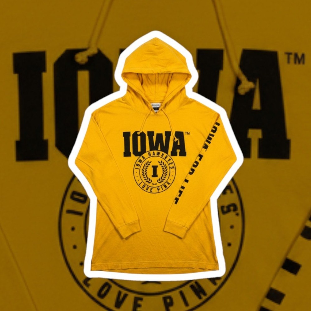 PINK Victoria's Secret Iowa Hawkeyes Hooded Pullover Size S Yellow Cotton